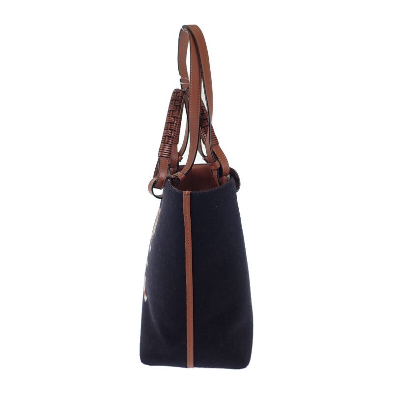 Loewe Logo Tote Small 2-Way Bag Wool Leather Navy Brown — view 4