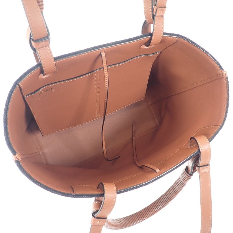 Loewe Logo Tote Small 2-Way Bag Wool Leather Navy Brown — view 6