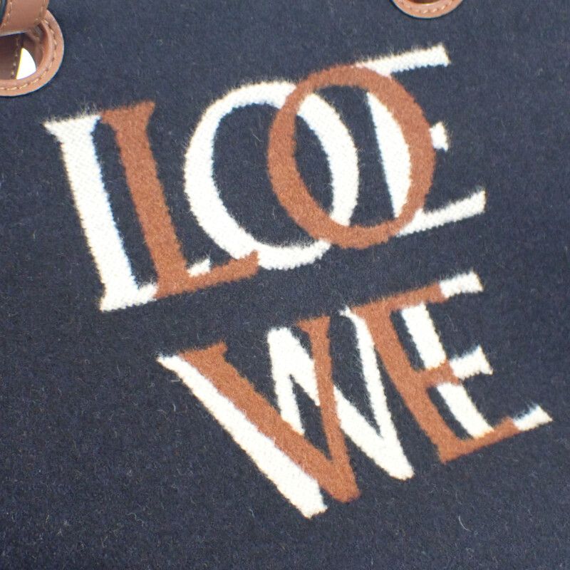 Loewe Logo Tote Small 2-Way Bag Wool Leather Navy Brown — view 8