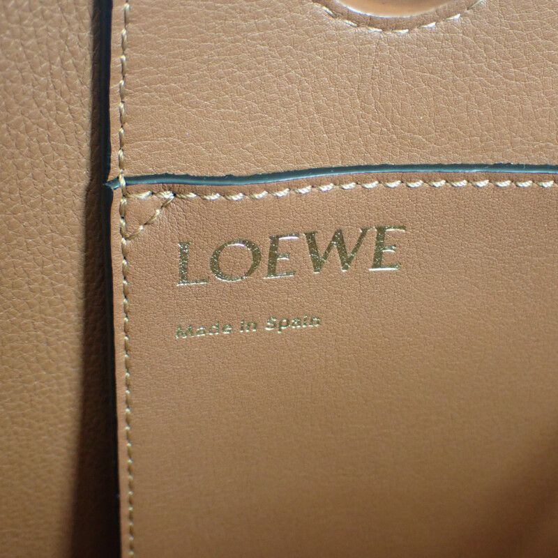 Loewe Logo Tote Small 2-Way Bag Wool Leather Navy Brown — view 7