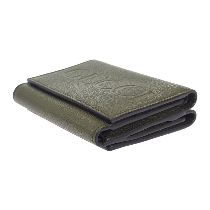 Gucci Logo Compact Wallet Mini E8 Ig3352 Trifold Calfskin Khaki — view 4