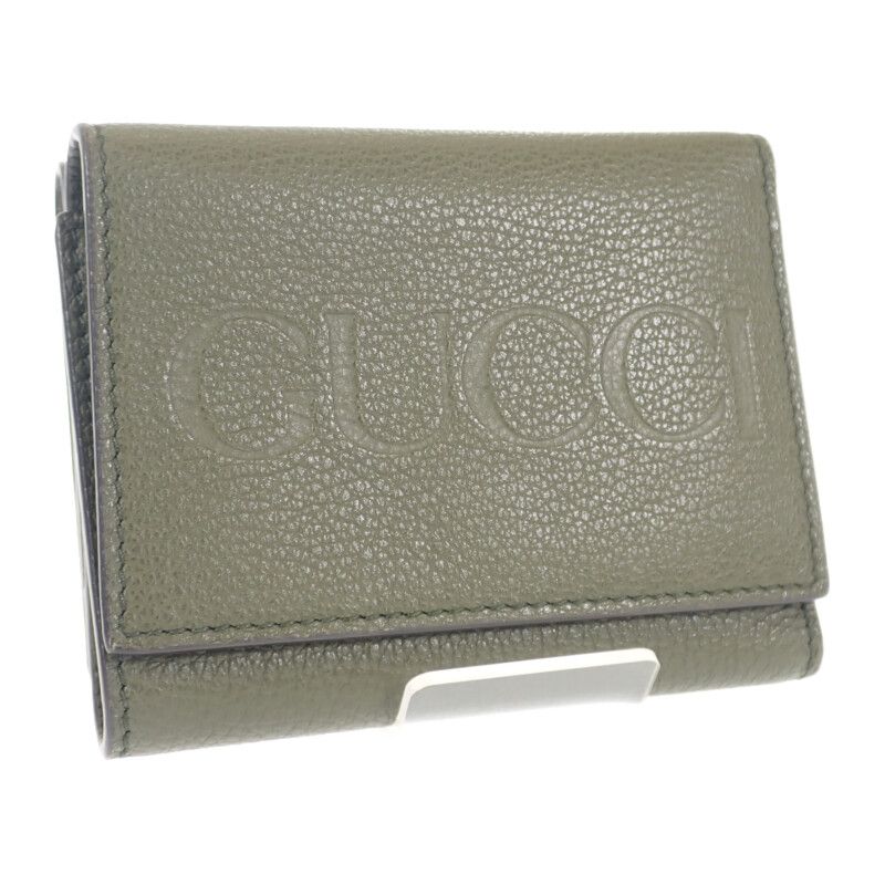 Gucci Logo Compact Wallet Mini E8 Ig3352 Trifold Calfskin Khaki — view 2