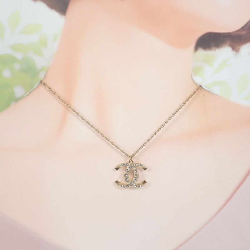 Chanel Coco Mark Necklace Metal Crystal Gold — view 9