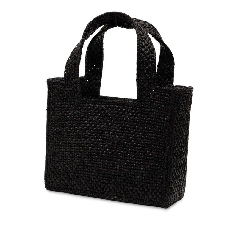 Loewe Font Tote Mini Shoulder Bag 2-Way Black Raffia Leather — view 2
