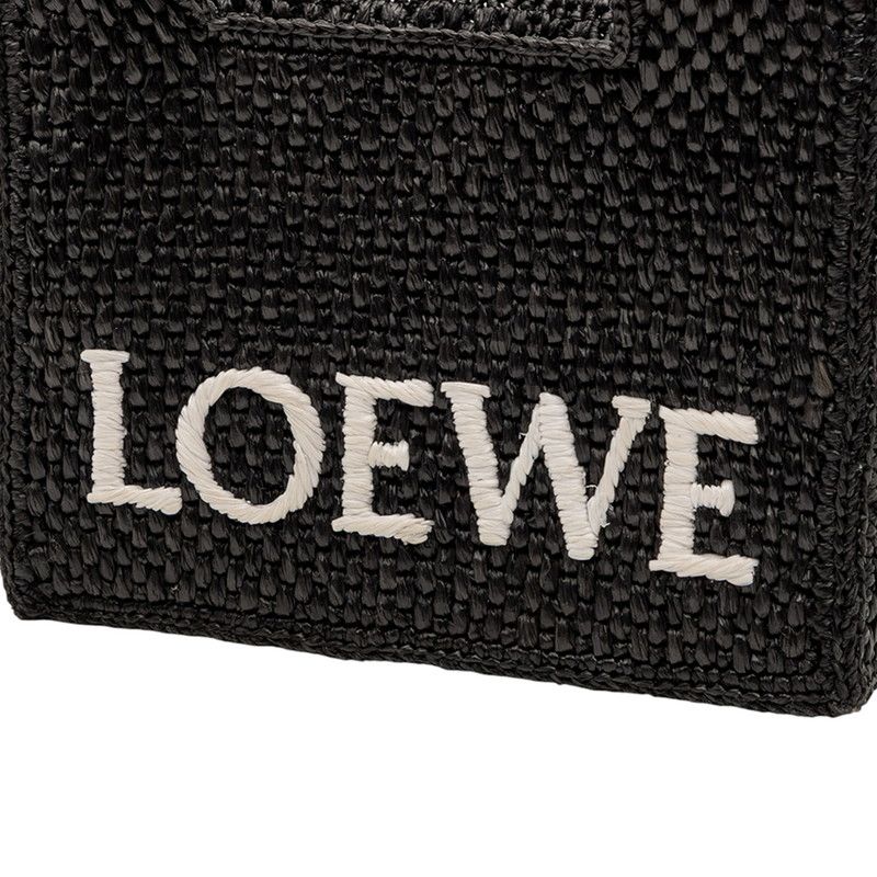 Loewe Font Tote Mini Shoulder Bag 2-Way Black Raffia Leather — view 5
