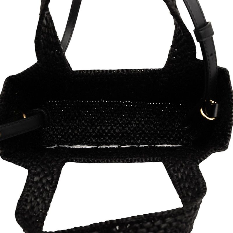 Loewe Font Tote Mini Shoulder Bag 2-Way Black Raffia Leather — view 4