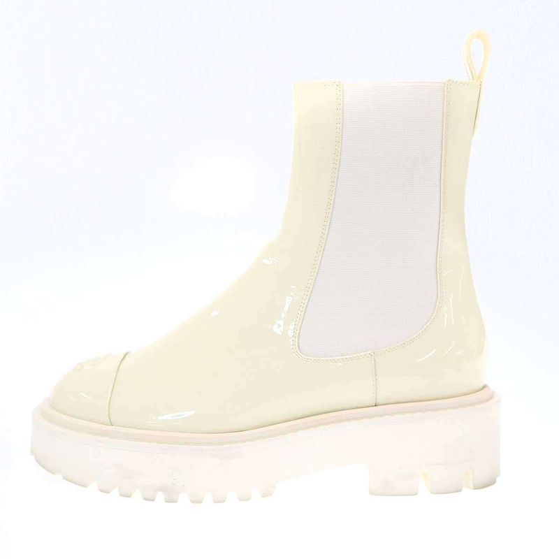 Chanel Coco Mark Toe Side Gore Patent Leather Boots White 36 1 2 — view 2