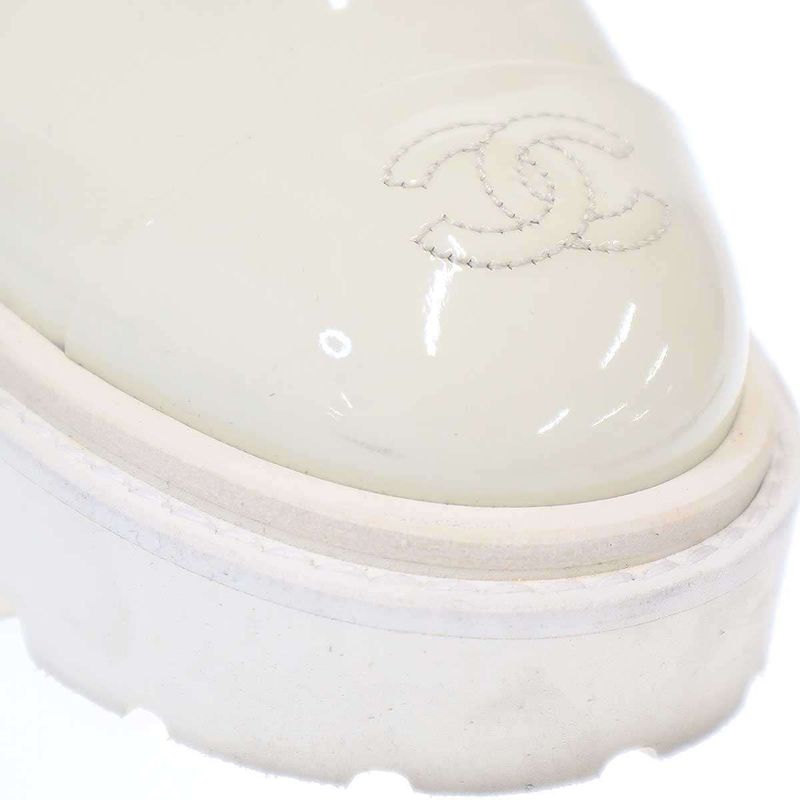Chanel Coco Mark Toe Side Gore Patent Leather Boots White 36 1 2 — view 8