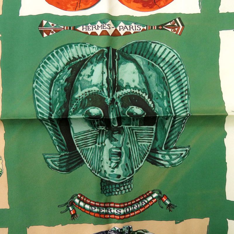 Hermes Carre 90 Persona Silk Green Orange Red Scarf 0105 — view 2