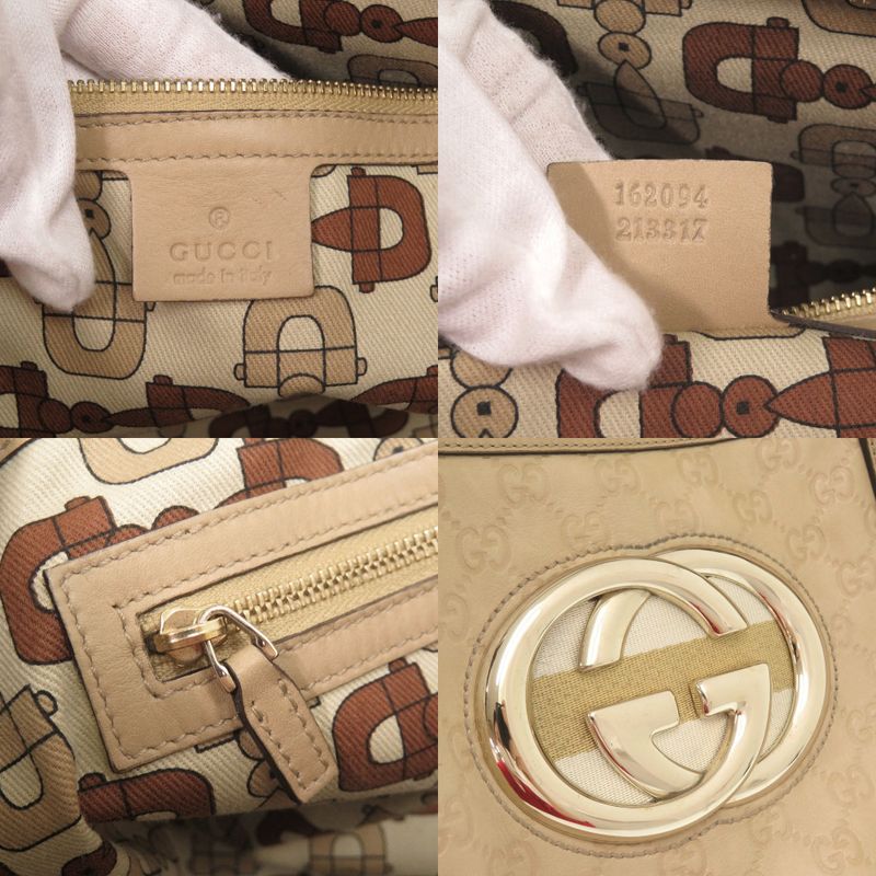 Gucci Guccissima GG Logo Leather Beige Tote Handbag 0245 — view 8