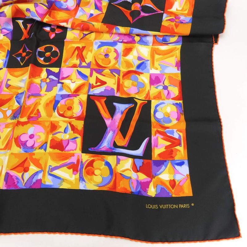 Louis Vuitton Scarf Silk Black Orange Multicolor Monogram Large Size Small Lady — view 2