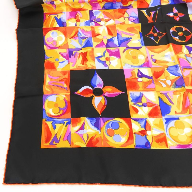 Louis Vuitton Scarf Silk Black Orange Multicolor Monogram Large Size Small Lady — view 3