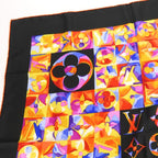 Louis Vuitton Scarf Silk Black Orange Multicolor Monogram Large Size Small Lady — view 5