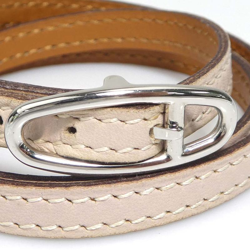 Hermes Double Tour Leather Beige Bracelet — view 7