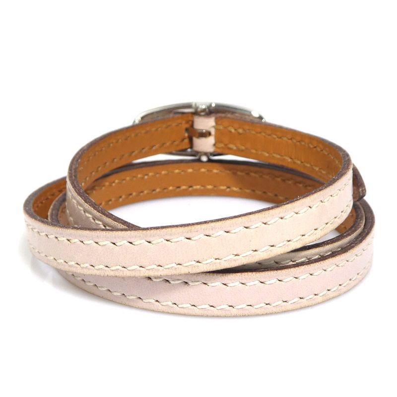 Hermes Double Tour Leather Beige Bracelet — view 4