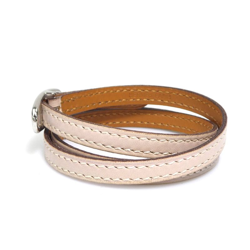 Hermes Double Tour Leather Beige Bracelet — view 5