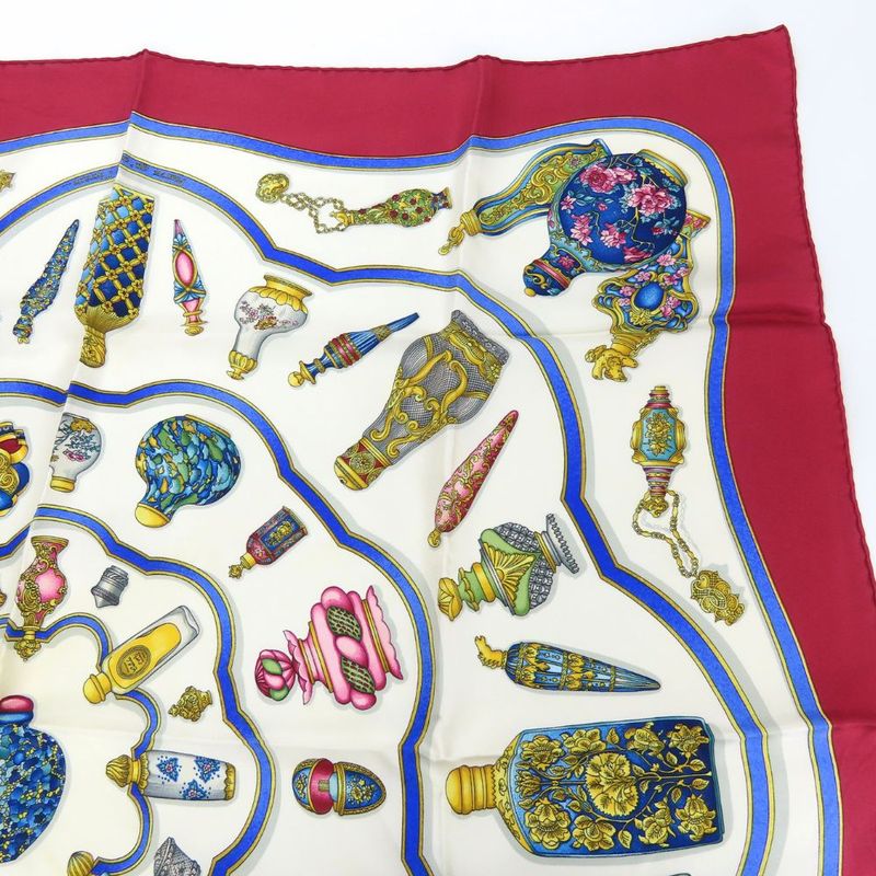 Hermes Scarf Carre 90 qu Importe Le Flacon Perfume Bottle Silk White Bordeaux — view 5