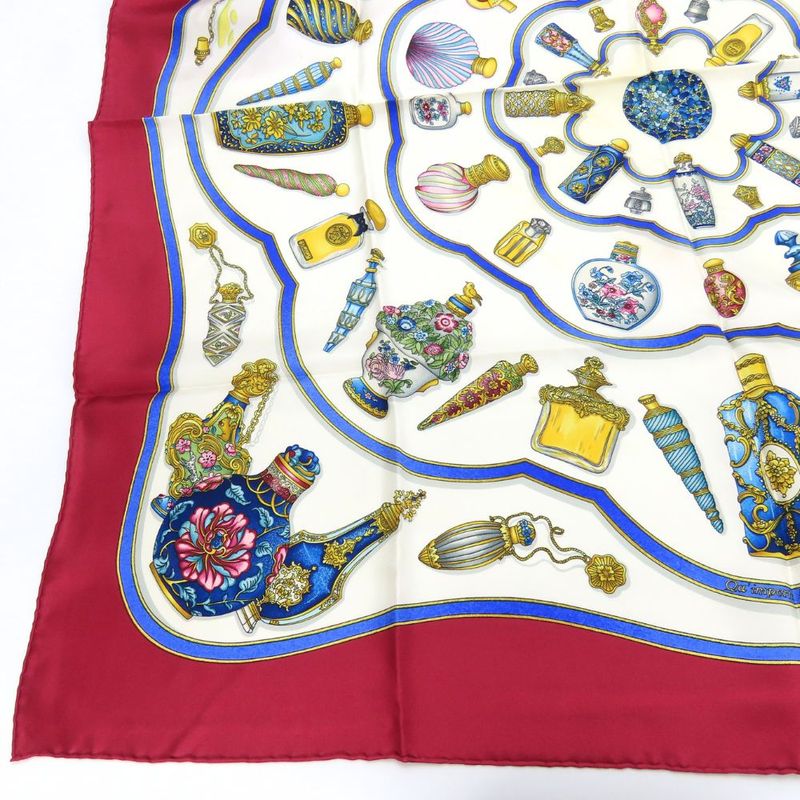 Hermes Scarf Carre 90 qu Importe Le Flacon Perfume Bottle Silk White Bordeaux — view 2