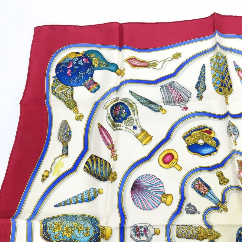 Hermes Scarf Carre 90 qu Importe Le Flacon Perfume Bottle Silk White Bordeaux — view 4