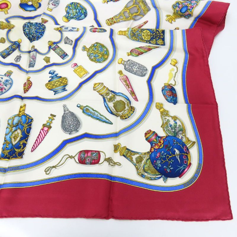 Hermes Scarf Carre 90 qu Importe Le Flacon Perfume Bottle Silk White Bordeaux — view 3