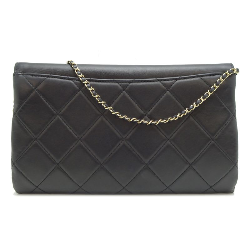 Chanel Shoulder Logo Plate Chain Lambskin Black Bag — view 3