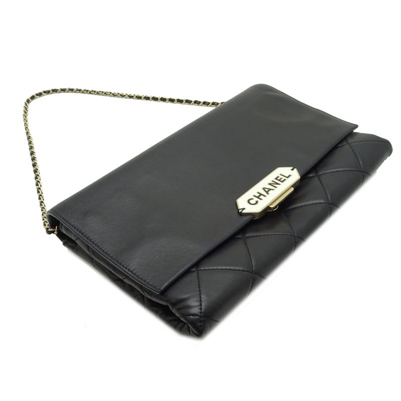 Chanel Shoulder Logo Plate Chain Lambskin Black Bag — view 5