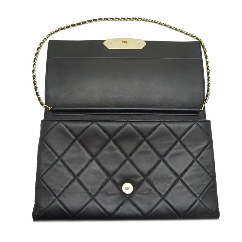 Chanel Shoulder Logo Plate Chain Lambskin Black Bag — view 4