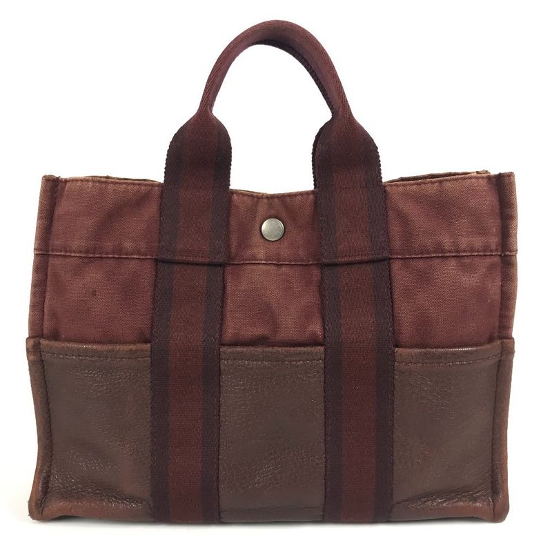 Hermes Handbag Fourre Tout PM Leather Canvas Wine Red — view 2