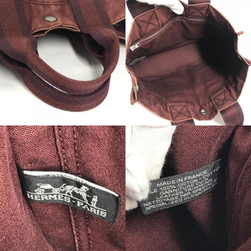 Hermes Handbag Fourre Tout PM Leather Canvas Wine Red — view 8