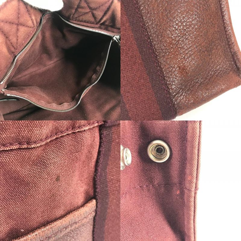 Hermes Handbag Fourre Tout PM Leather Canvas Wine Red — view 9