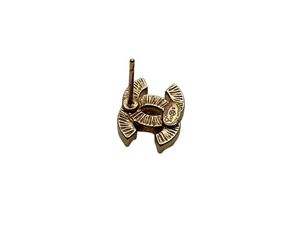 Chanel CC Logo Earrings Rhinestone Metal Gold Plated Clear — view 6