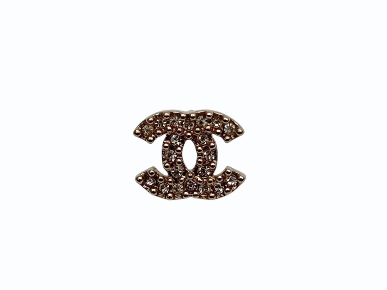 Chanel CC Logo Earrings Rhinestone Metal Gold Plated Clear — view 3