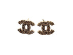 Chanel CC Logo Earrings Rhinestone Metal Gold Plated Clear — view 2