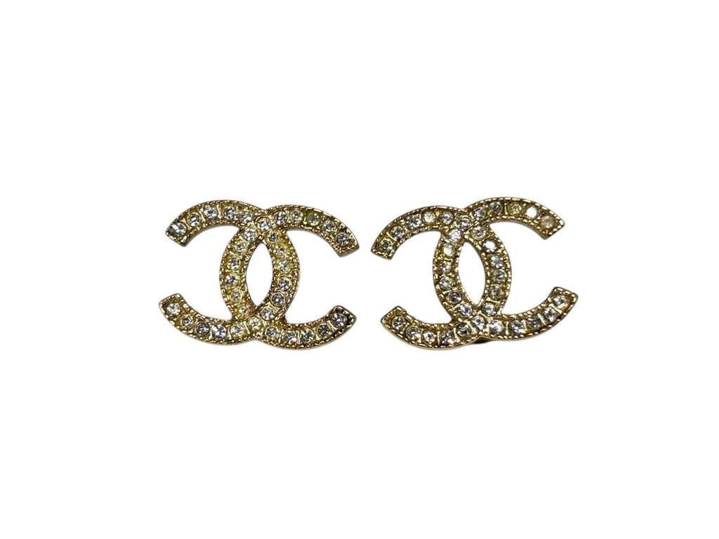 Chanel CC Logo Earrings Metal Rhinestone Gold Clear — view 2