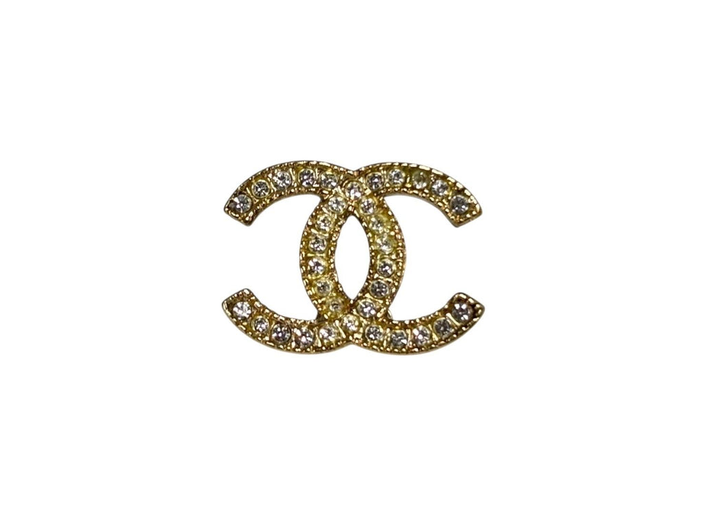 Chanel CC Logo Earrings Metal Rhinestone Gold Clear — view 3