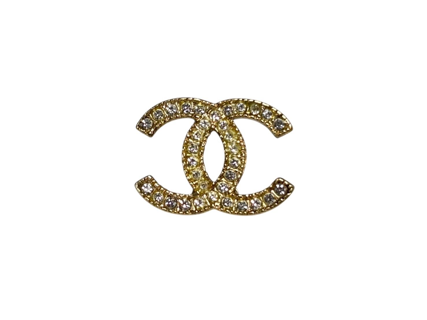 Chanel CC Logo Earrings Metal Rhinestone Gold Clear — view 3