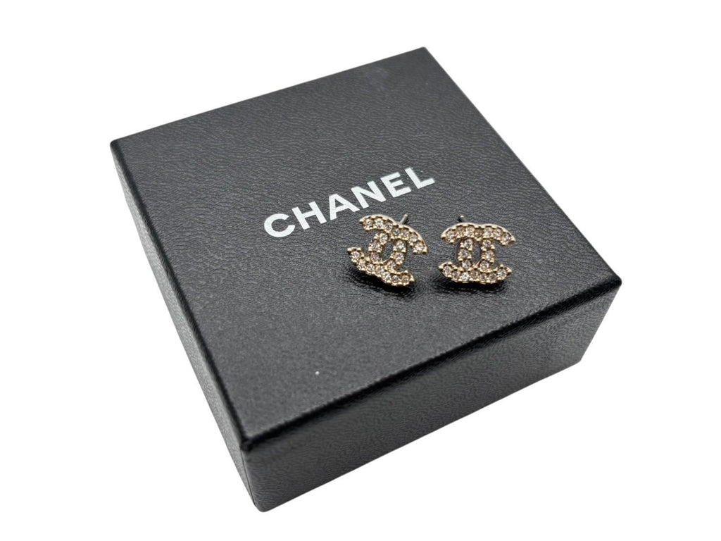 Chanel CC Logo Rhinestone Earrings 02 Gold
