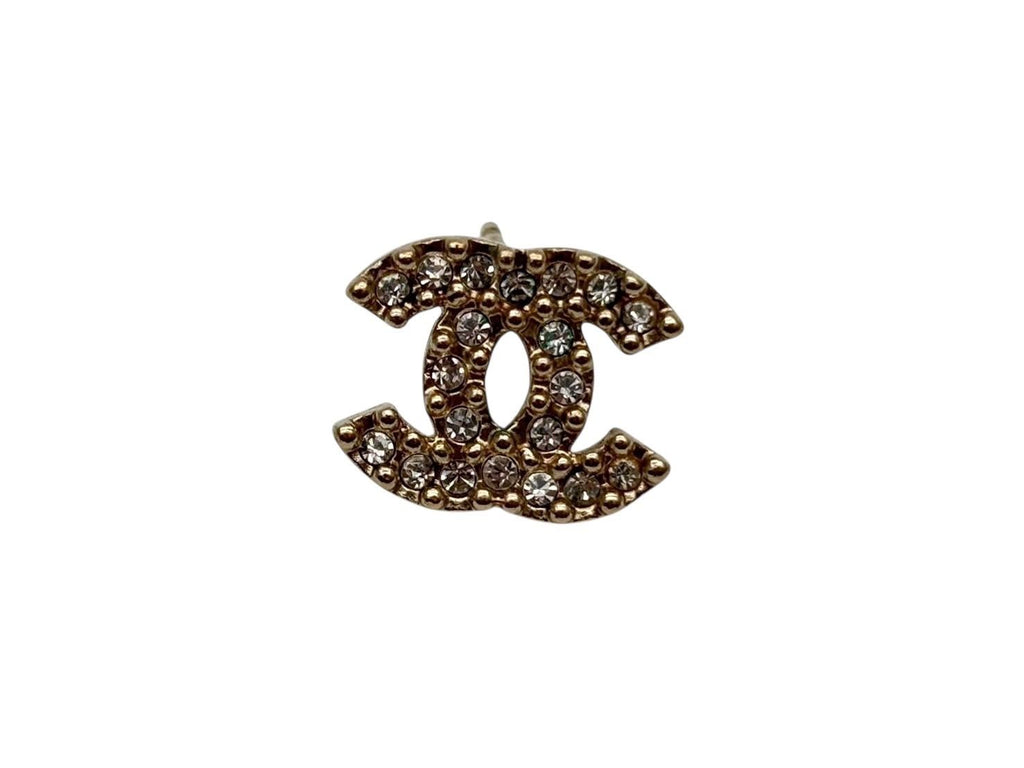 Chanel CC Logo Rhinestone Earrings 02 Gold — view 3