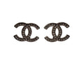 Chanel CC Logo Silver Rhinestone Earrings