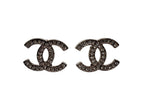 Chanel CC Logo Silver Rhinestone Earrings