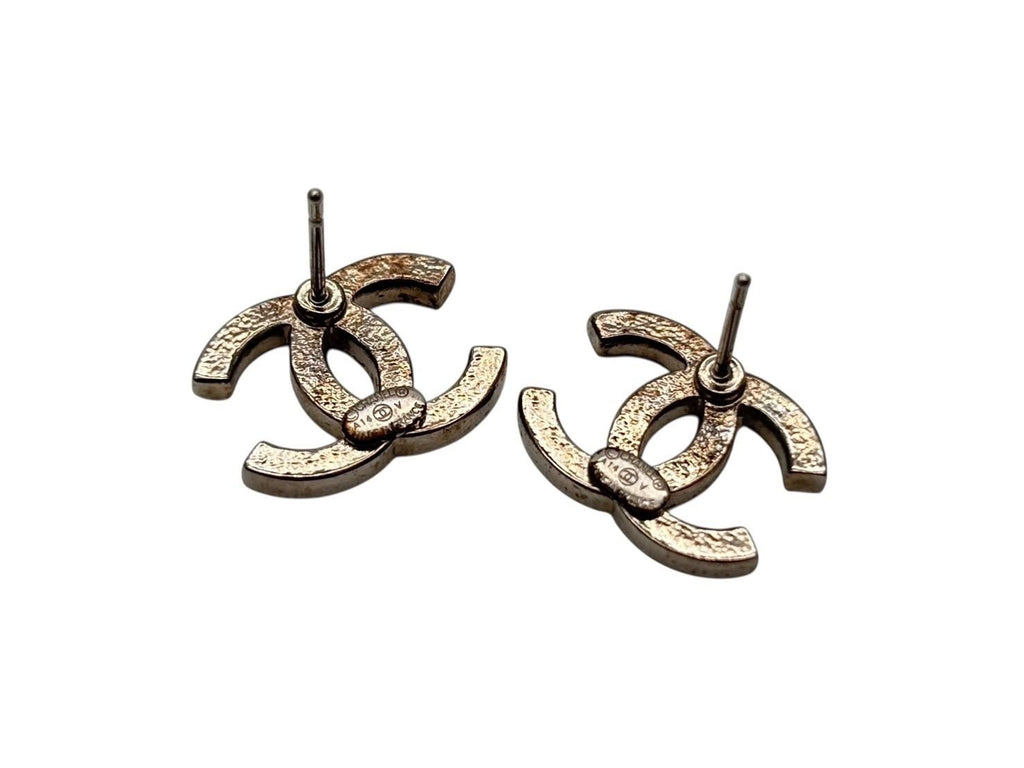 Chanel CC Logo Silver Rhinestone Earrings — view 4