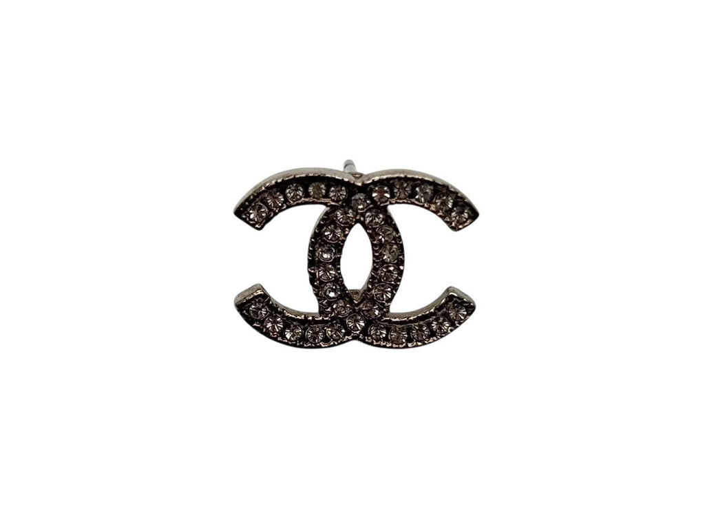 Chanel CC Logo Silver Rhinestone Earrings — view 2