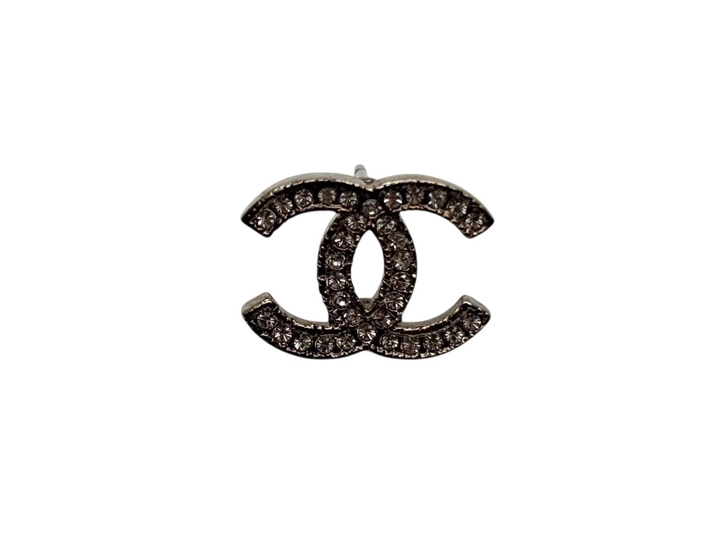 Chanel CC Logo Silver Rhinestone Earrings — view 2