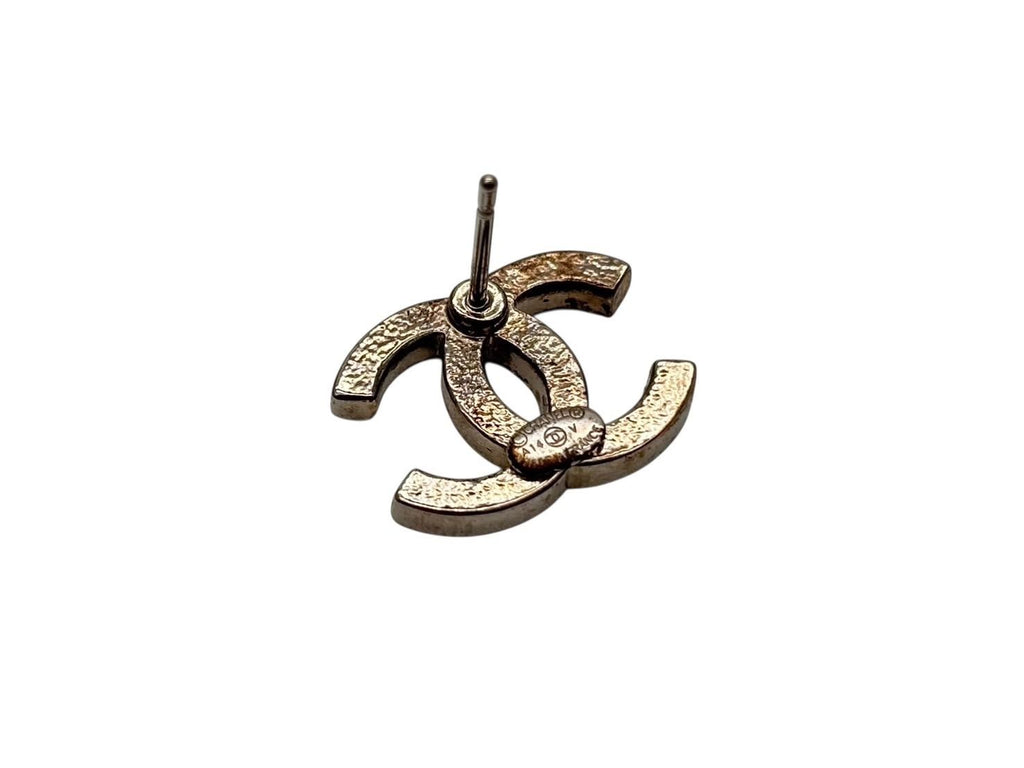 Chanel CC Logo Silver Rhinestone Earrings — view 6