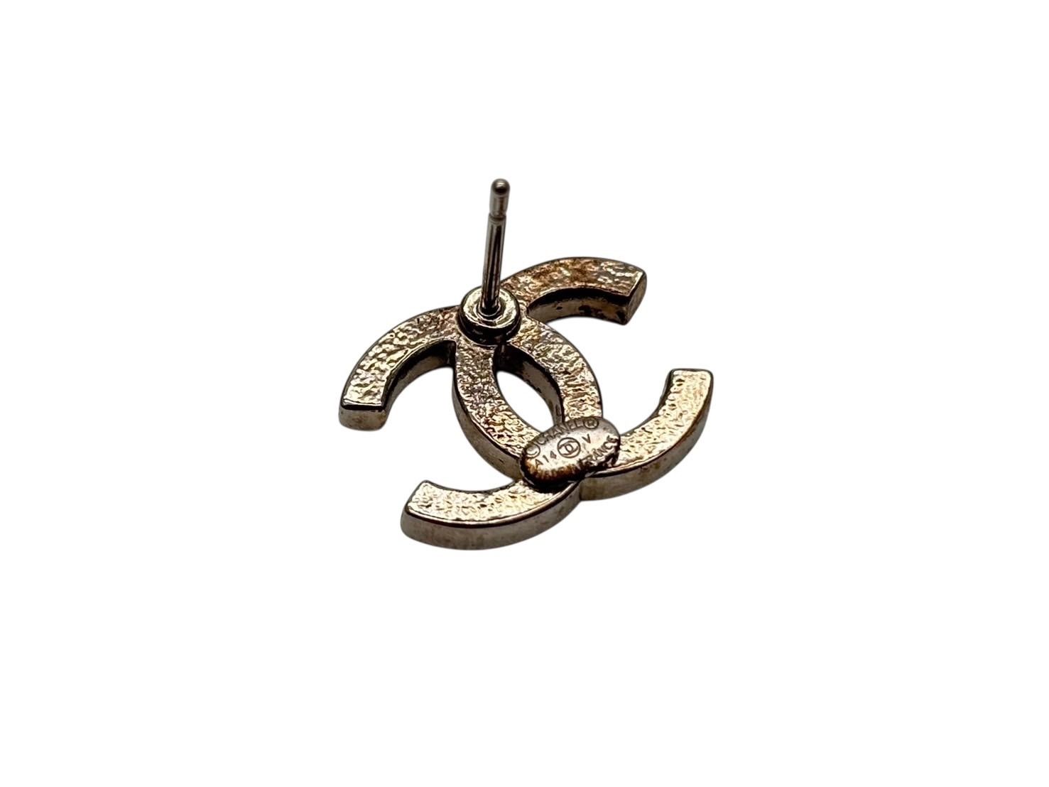 Chanel CC Logo Silver Rhinestone Earrings — view 6