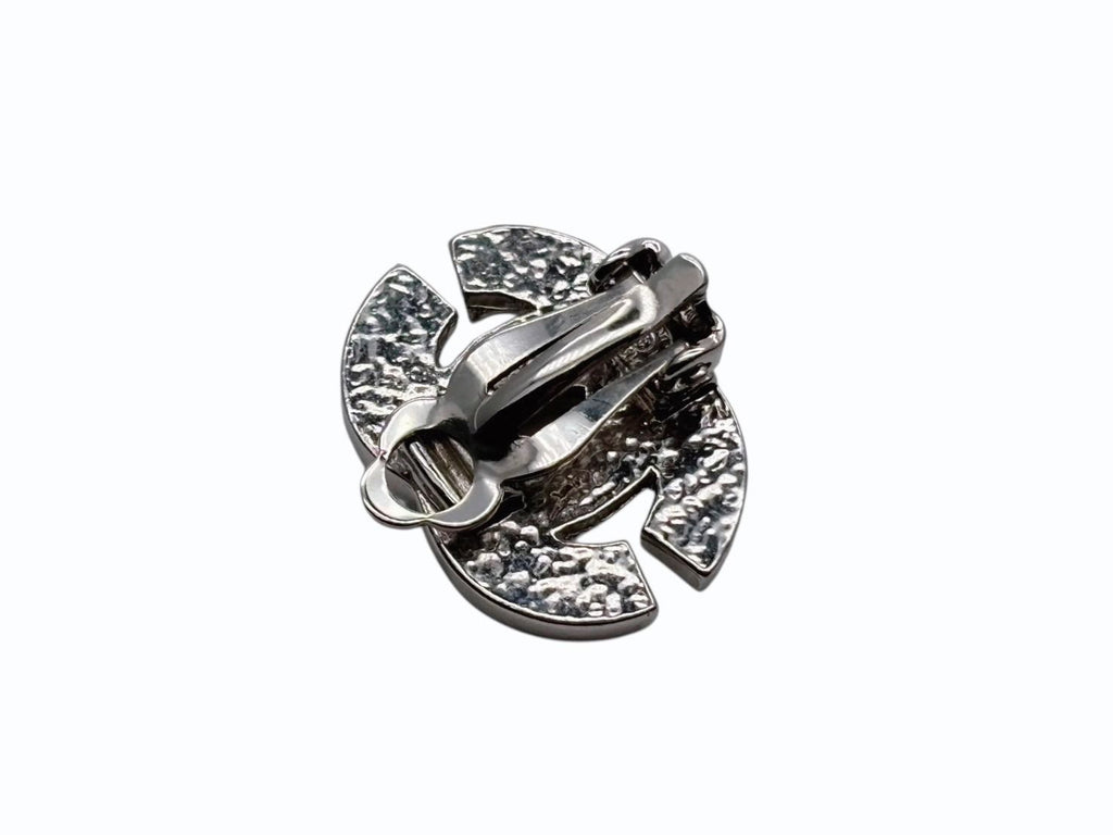 Chanel CC Logo Rhinestone Silver Earrings 01 — view 3