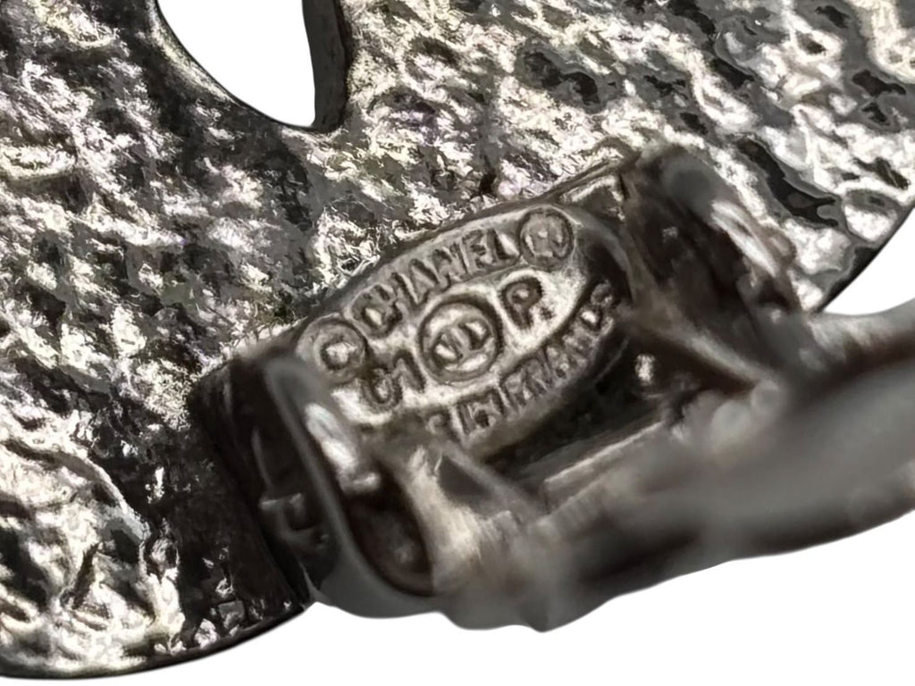 Chanel CC Logo Rhinestone Silver Earrings 01 — view 8