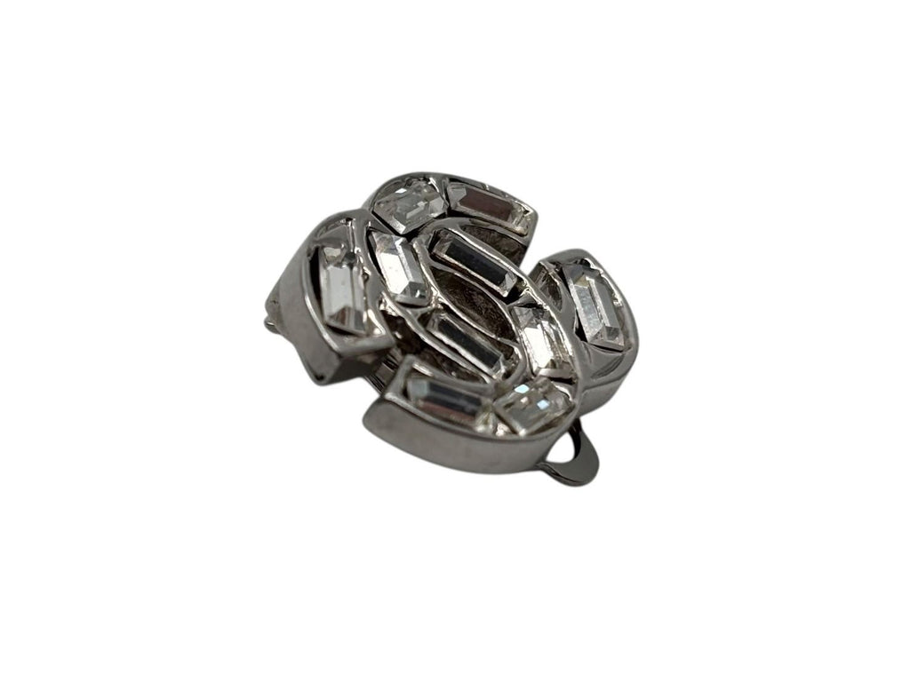 Chanel CC Logo Rhinestone Silver Earrings 01 — view 4
