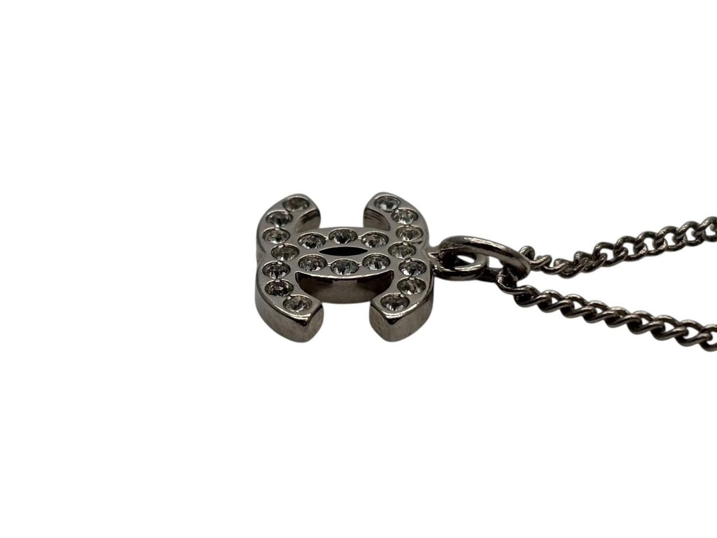 Chanel Rhinestone CC Logo Necklace 09 Silver — view 5