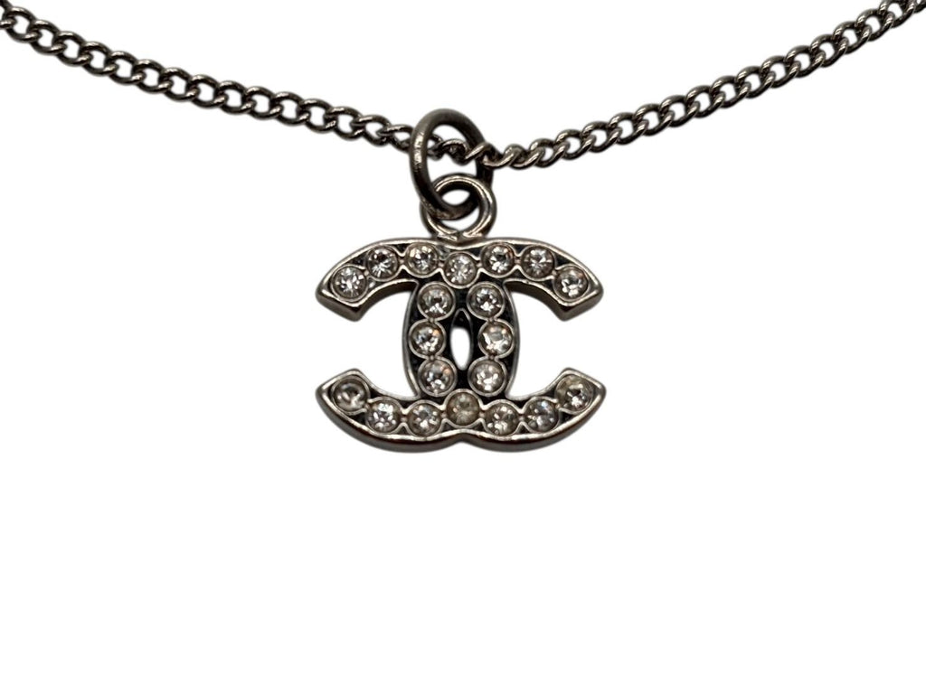 Chanel Rhinestone CC Logo Necklace 09 Silver — view 2